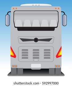 Back view of Tourist bus on blue sky background