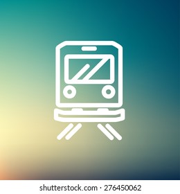 Back view of the train icon thin line for web and mobile, modern minimalistic flat design. Vector white icon on gradient mesh background.