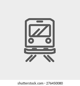 Back view of the train icon thin line for web and mobile, modern minimalistic flat design. Vector dark grey icon on light grey background.