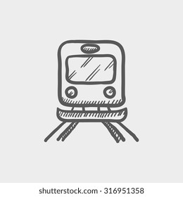 Back view of train sketch icon for web, mobile and infographics. Hand drawn vector dark grey icon isolated on light grey background.
