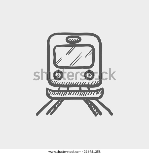 Back view of train sketch icon for web,\
mobile and infographics. Hand drawn vector dark grey icon isolated\
on light grey background.