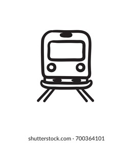 Back view of train vector sketch icon isolated on background. Hand drawn Back view of train icon. Back view of train sketch icon for infographic, website or app.