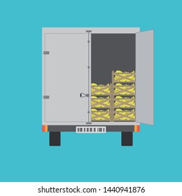 Back view of the truck with bananas inside
