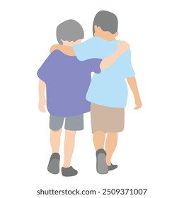 back view of two boys walking together illustration vector isolated on white background