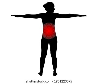 Back view of woman with with symbol for back pain