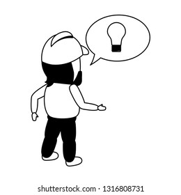 back view worker bulb creativity