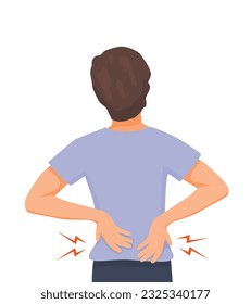 Back view young man suffering from lower back pain