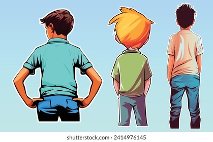 back views of boys cartoon illustrations