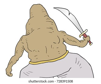back of warrior with sword