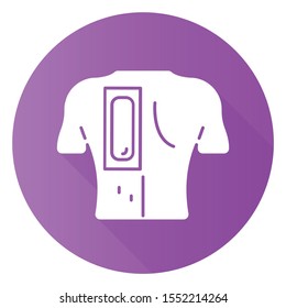 Back waxing purple flat design long shadow glyph icon. Male hair removal. Depilation with soft, cold wax strip. Professional beauty treatment. Clean, silky skin. Vector silhouette illustration