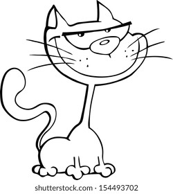 Back And White Cat Cartoon Illustration
