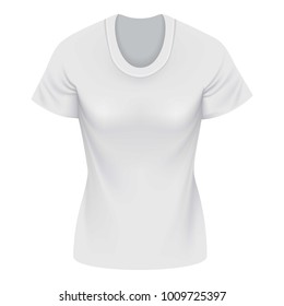 Back of white female round neck tshirt mockup. Realistic illustration of back of white female tshirt vector mockup for web