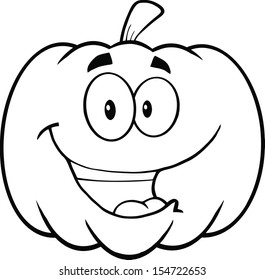 Back And White Happy Halloween Pumpkin Cartoon Mascot Illustration
