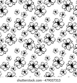 Back and white seamless pattern with cherry flowers. Vector illustration