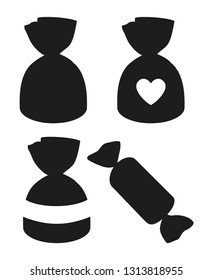 Back and white silhouette candy set. Sweet comfort food. Valentine day themed vector illustration 