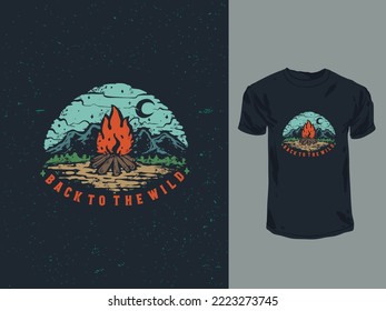 Back to the wild campfire vintage illustration