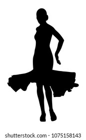 back woman dancer in ball gown black silhouette