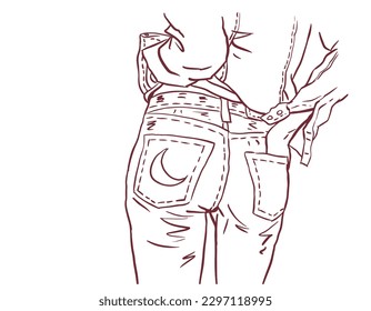 The back of woman in jeans posing vector for illustration, card, decoration