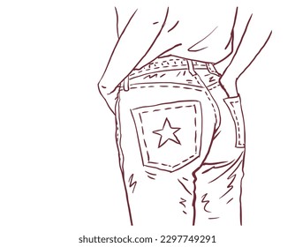 Back of woman in jeans vector for cad, illustration, background