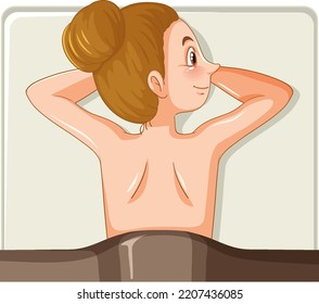 Back of woman lying on spa bed illustration