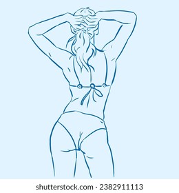 Back of woman posing vector for illustration, background, card