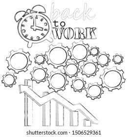 Back to work.Business scene with mechanism and clock.Good Job.Success.