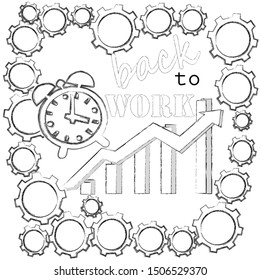 Back to work.Business scene with mechanism and clock.Good Job.Success.