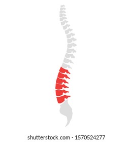 Backache. Back pain vector icon illustration isolated on blue background. Damaged Dorsal Disks