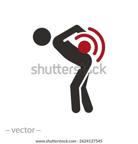 backache concept, back pain icon, radiculitis, flat vector illustration
