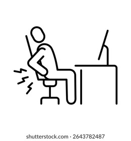 Backache desk work icon symbol depicting back strain during long computer usage in remote job settings