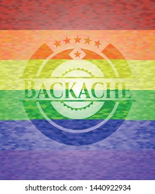 Backache emblem on mosaic background with the colors of the LGBT flag