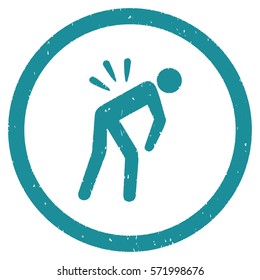Backache grainy textured icon inside circle for overlay watermark stamps. Flat symbol with dirty texture.