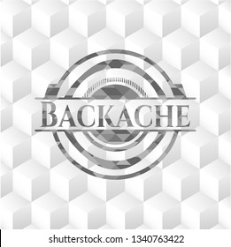 Backache realistic grey emblem with cube white background