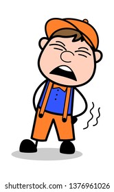 Backache - Retro Cartoon Carpenter Worker Vector Illustration﻿