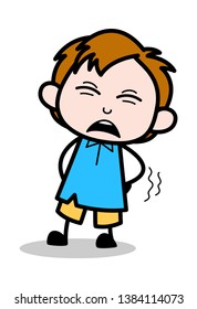 Backache - School Boy Cartoon Character Vector Illustration