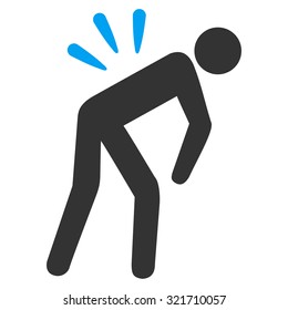 Backache vector icon. Style is bicolor flat symbol, blue and gray colors, rounded angles, white background.