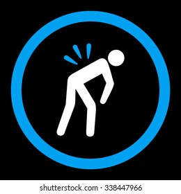 Backache vector icon. Style is bicolor flat rounded symbol, blue and white colors, rounded angles, black background.