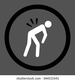 Backache vector icon. Style is bicolor flat rounded symbol, black and white colors, rounded angles, gray background.