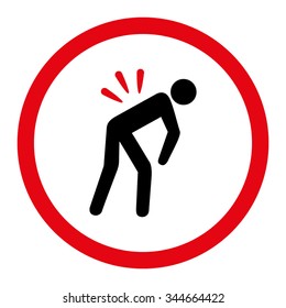 Backache vector icon. Style is bicolor flat rounded symbol, intensive red and black colors, rounded angles, white background.