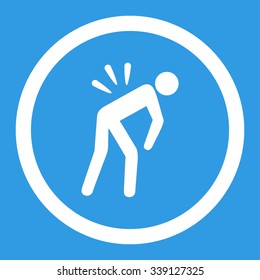 Backache vector icon. Style is flat rounded symbol, white color, rounded angles, blue background.