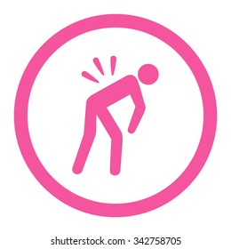 Backache vector icon. Style is flat rounded symbol, pink color, rounded angles, white background.