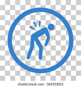 Backache vector pictograph. Illustration style is a flat iconic cobalt symbol on a transparent background.