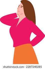 backache woman, back pain woman flat illustration