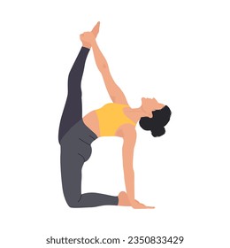 Backbend and split pose. Woman demonstrating split. Yoga practice. Female yogini. Hip opener yoga pose. Vector illustration isolated on the white background