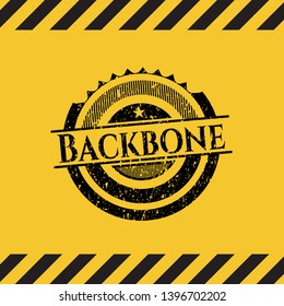 Backbone grunge black emblem with yellow background, warning sign. Vector Illustration. Detailed.