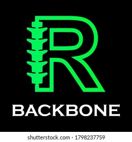 Backbone Letter Logo Design Template Illustration. Suitable For  Initial Logo And Suitable For Chiropractic, Consulting And Anatomical Business. There Are Font  R  With Backbone Symbol