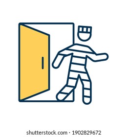 Icono de color RGB de ataque de puerta trasera. Protección cibernética. Alerta de hacker. Defensa penal. Detección de delitos. Amenaza en línea, estafa en internet. Metáfora del peligro del sistema informático. Ilustración vectorial aislada