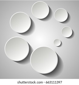 Backdrop with 3d circles on monichrome background. Vector illustration.