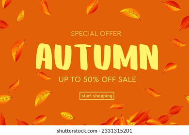 Backdrop Autumn Sale with fall leaves. Background Pattern with Floral Texture for Poster, Social Media, Discount Card, Banner. Vector illustration.