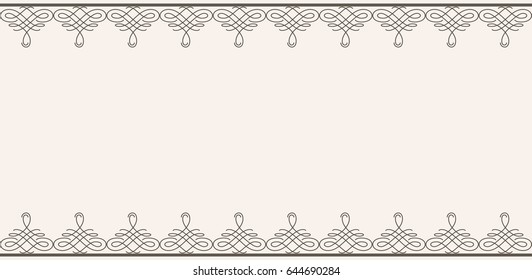 Backdrop with borders in calligraphic retro style in brown color isolated on beige background. Vector illustration